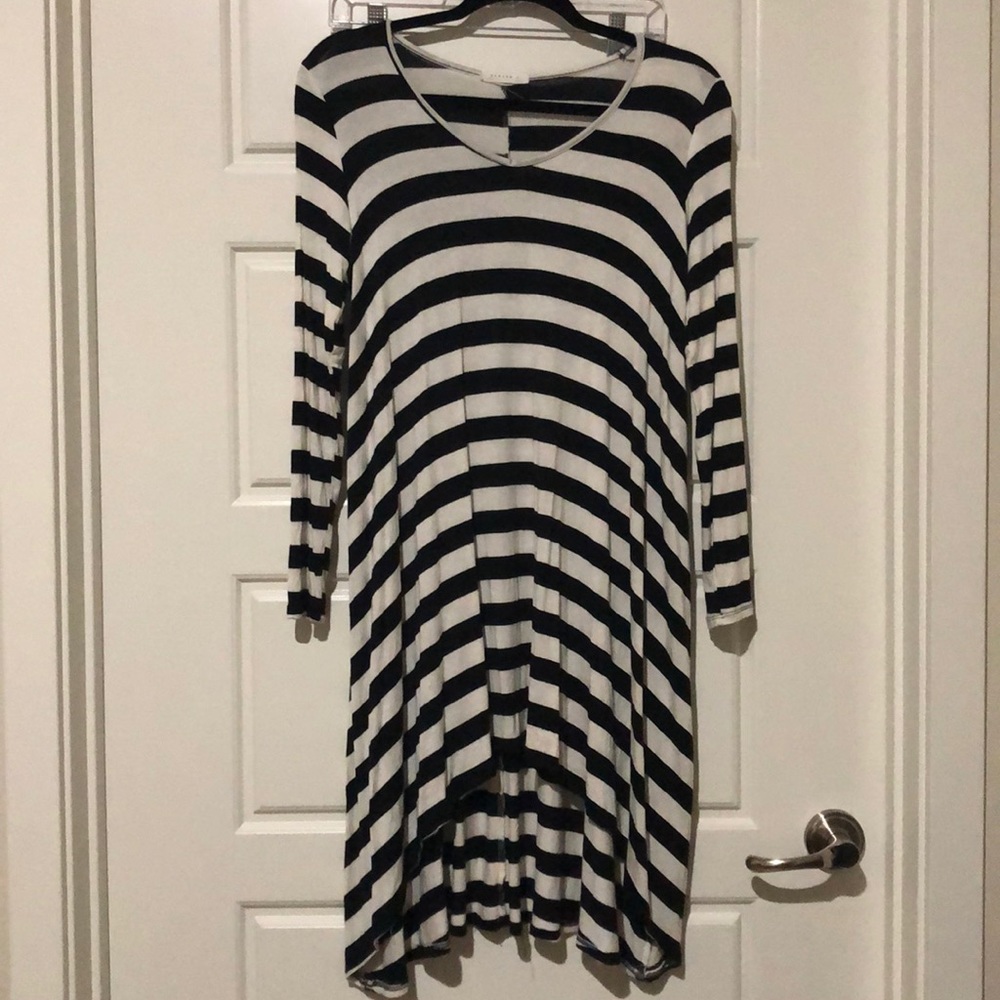 Asymmetrical, long sleeve, hi/low dress